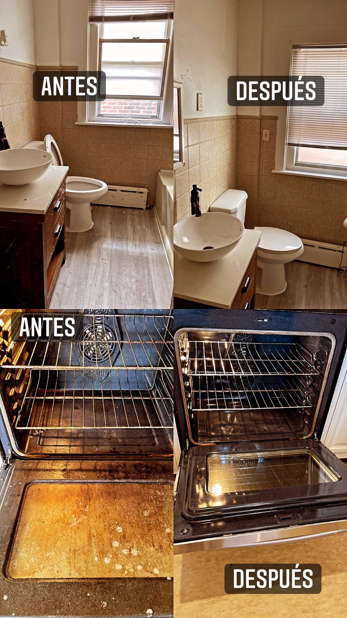 Before and after bathroom and oven cleaning