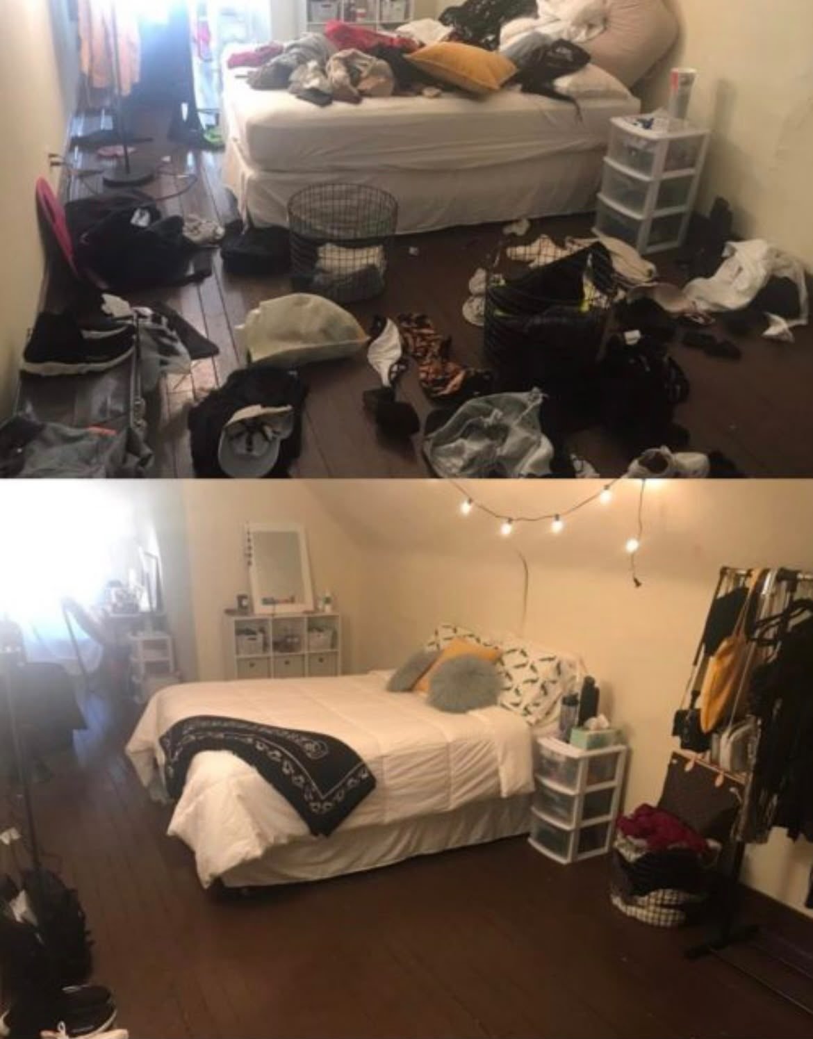 Before and after bedroom cleaning